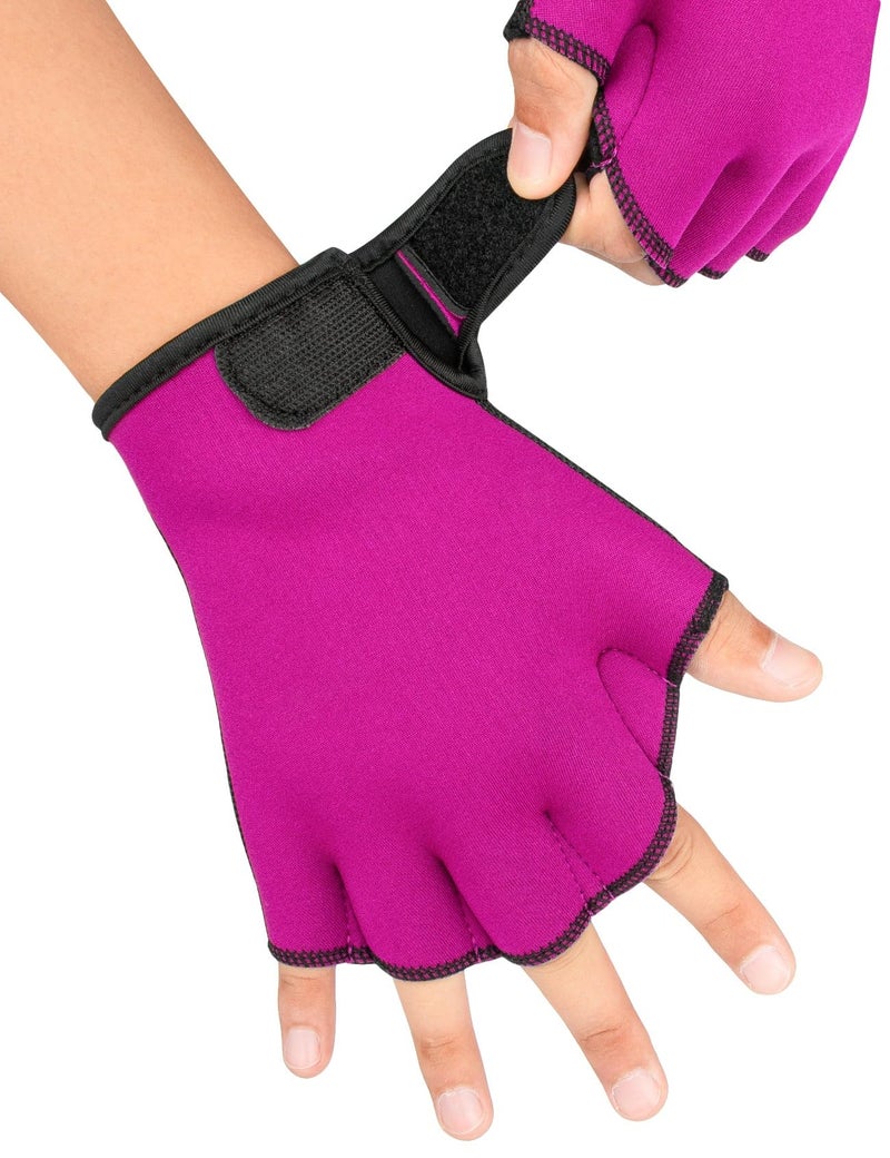 FitsT4 Sports Aqua Gloves Webbed Paddle Swim Gloves Fitness Water Aerobics and Swimming Resistance Training Gloves for Men Women Children Rose Red S - Image 2